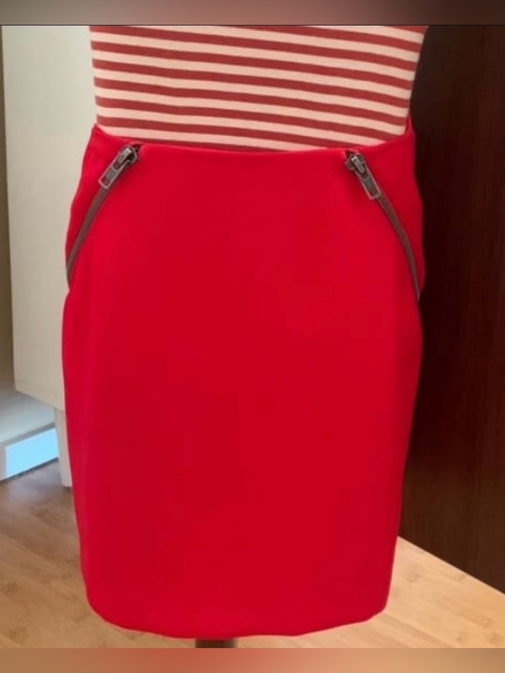 BCBG Red Mini Skirt With Decorative Side Zippers